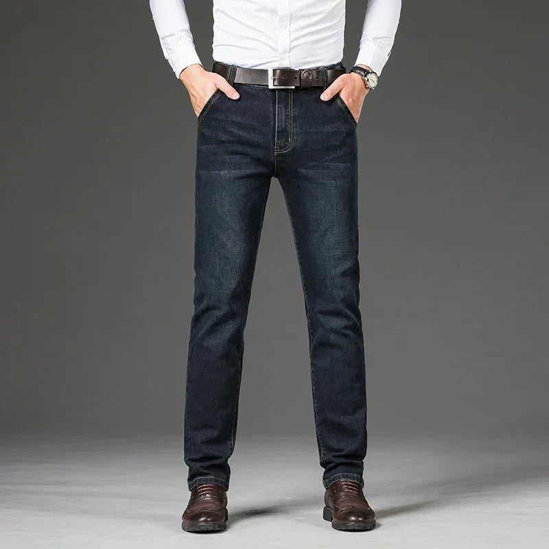 Men’s Plus Size Jeans – Straight Fit, Elastic Denim, Black & Blue