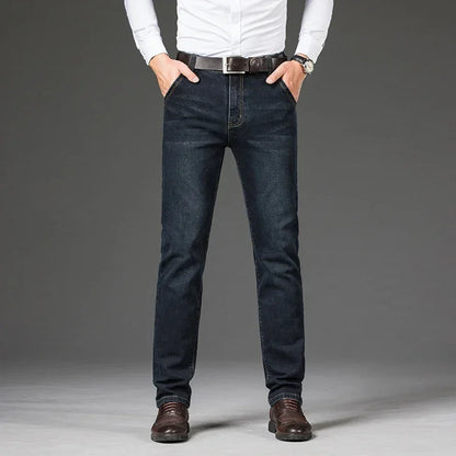 Men’s Plus Size Jeans – Straight Fit, Elastic Denim, Black & Blue