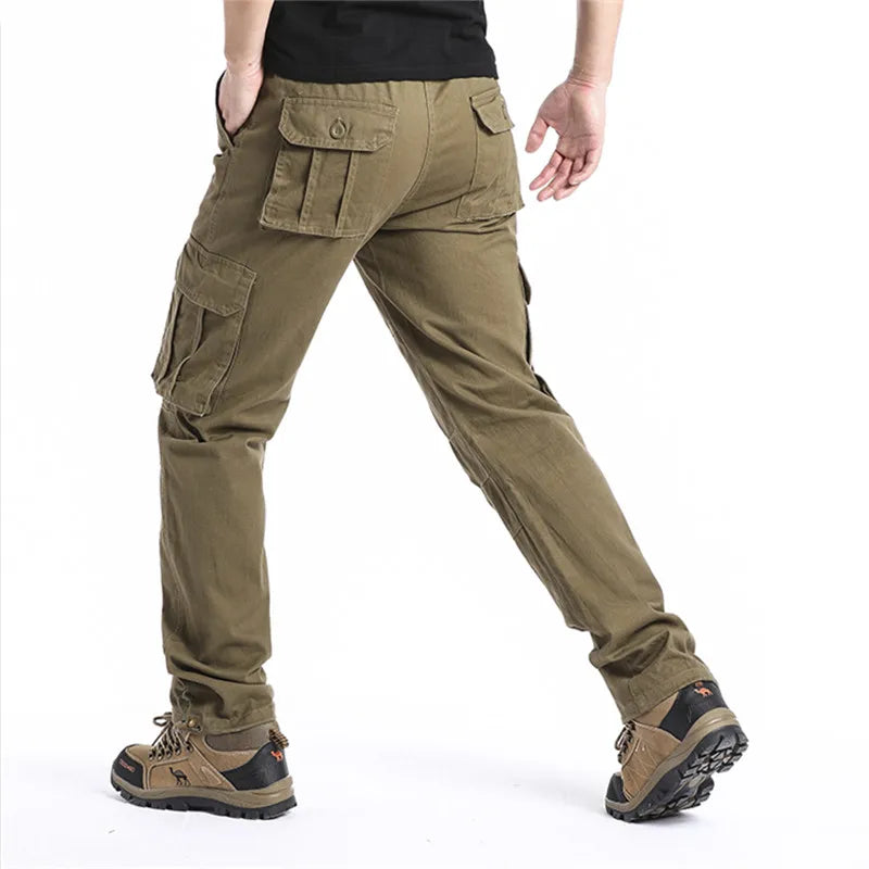 Men’s Tactical Cargo Pants – Cotton, Elastic Waist, Loose Fit, Multi-Pocket