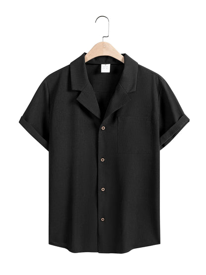 Men’s Casual Solid Color Short Sleeve Shirt – Comfortable Summer Top