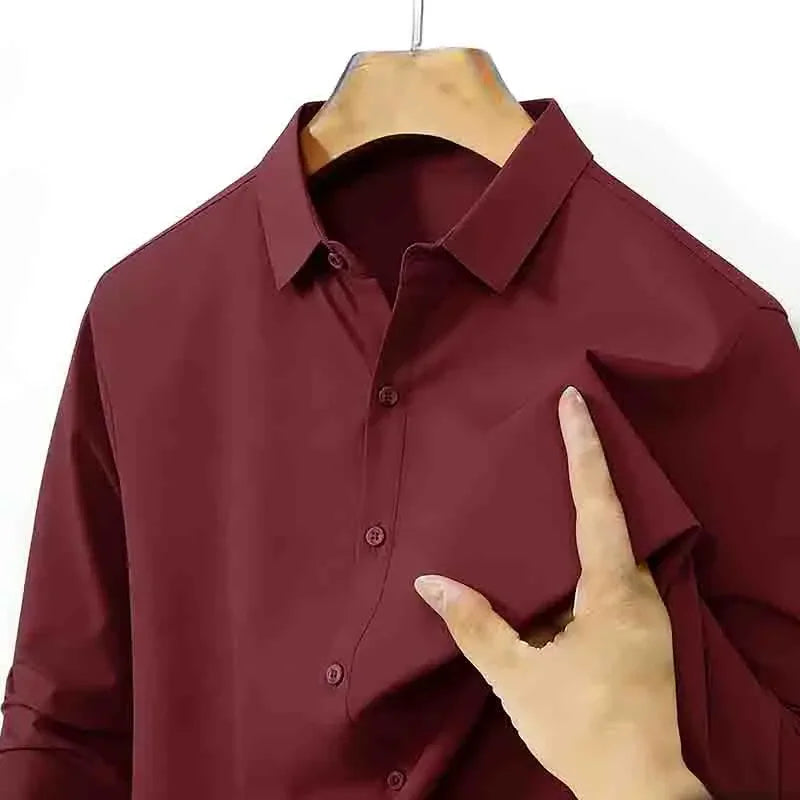 Men’s Non-Iron Teal Blue Long Sleeve Button-Up Shirt – Business Wear