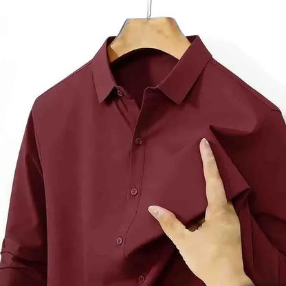 Men’s Non-Iron Teal Blue Long Sleeve Button-Up Shirt – Business Wear