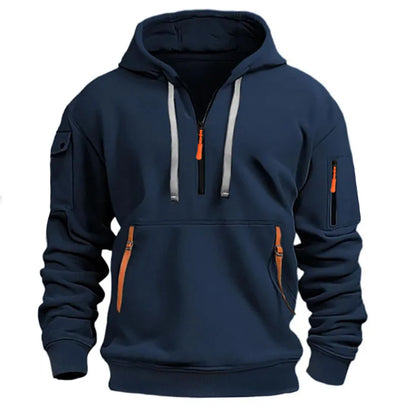 Men’s Windproof Hooded Jacket – Casual Patchwork Zip-Up Coat Long Sleeve Lightweight Outerwear (S–4XL)