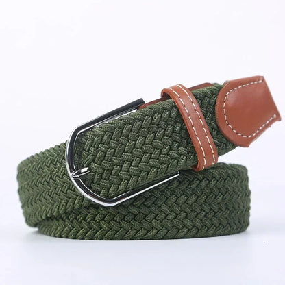 Unisex Braided Stretch Canvas Belt – Metal Pin Buckle for Jeans & Pants (107–130cm)