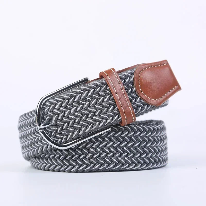 Unisex Braided Stretch Canvas Belt – Metal Pin Buckle for Jeans & Pants (107–130cm)