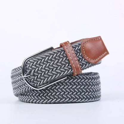 Unisex Braided Stretch Canvas Belt – Metal Pin Buckle for Jeans & Pants (107–130cm)