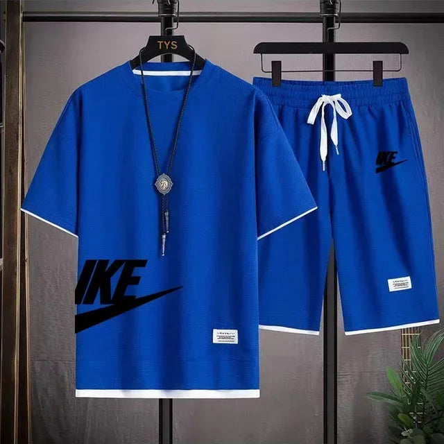Men’s Summer Sports Set – Short Sleeve T-Shirt & Shorts, Casual Fit (M–3XL)