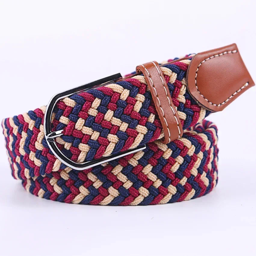 Unisex Braided Stretch Canvas Belt – Metal Pin Buckle for Jeans & Pants (107–130cm)