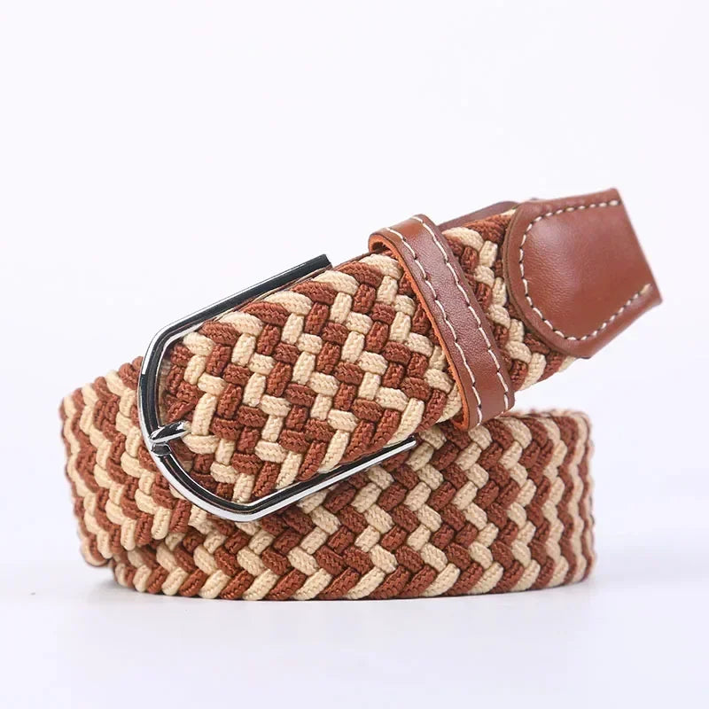 Unisex Braided Stretch Canvas Belt – Metal Pin Buckle for Jeans & Pants (107–130cm)