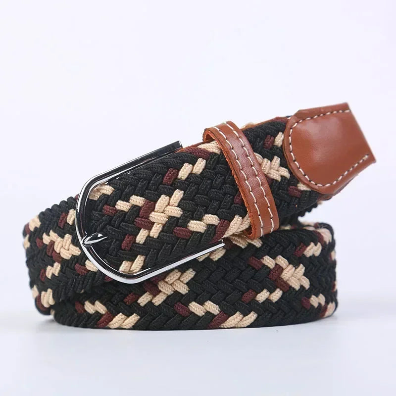 Unisex Braided Stretch Canvas Belt – Metal Pin Buckle for Jeans & Pants (107–130cm)