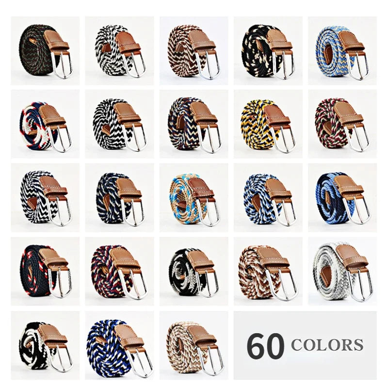 Unisex Braided Stretch Canvas Belt – Metal Pin Buckle for Jeans & Pants (107–130cm)
