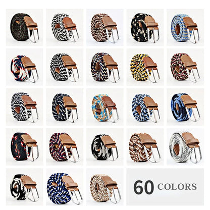 Unisex Braided Stretch Canvas Belt – Metal Pin Buckle for Jeans & Pants (107–130cm)