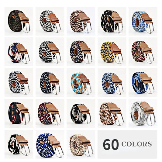 Unisex Braided Stretch Canvas Belt – Metal Pin Buckle for Jeans & Pants (107–130cm)