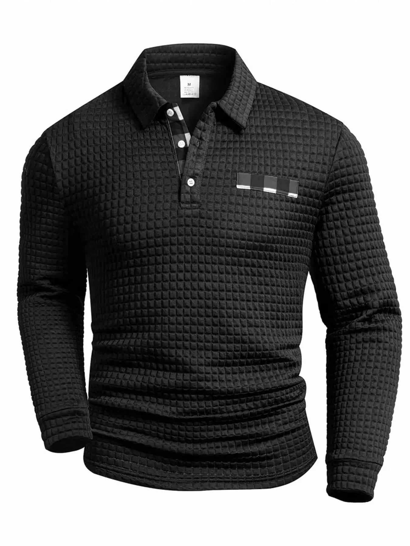 Men’s Long Sleeve Checkered Shirt – Button-Up, Textured Fabric