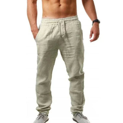 Men’s Cotton Linen Wide-Leg Pants – Breathable Drawstring Casual Wear