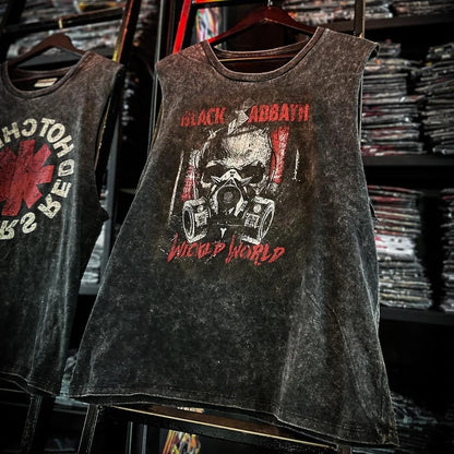 Men’s Vintage Washed Rock Band Tank Top – Sleeveless Cotton Gym Vest