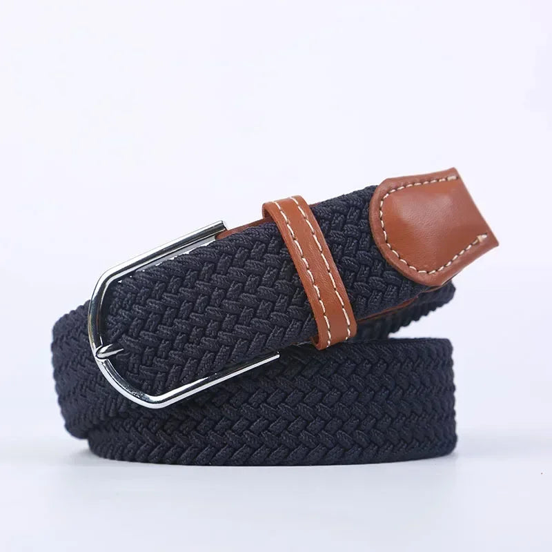 Unisex Braided Stretch Canvas Belt – Metal Pin Buckle for Jeans & Pants (107–130cm)