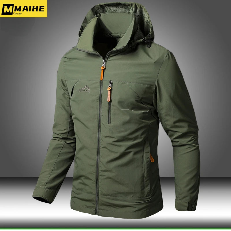 Men’s Waterproof Military Windbreaker Jacket – Hooded Outdoor Combat Coat for Hiking, Biking & Autumn Wear