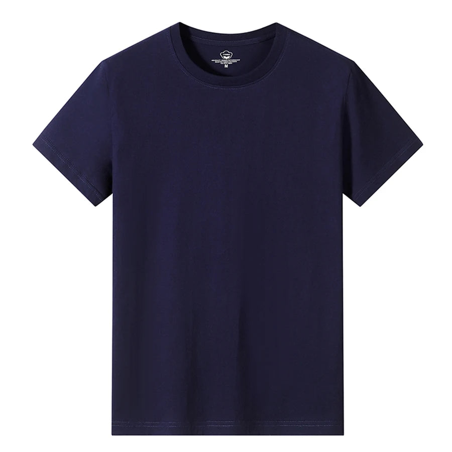 Men’s Solid Color Round Neck T-Shirt – Short Sleeve, Printed Cuffs (2/4/6 Pack)