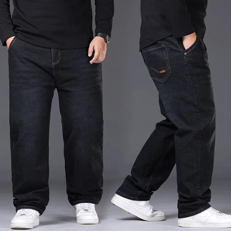 Men’s Plus Size Black Stretch Jeans – Straight Fit, Loose Casual