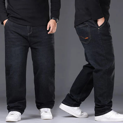 Men’s Plus Size Black Stretch Jeans – Straight Fit, Loose Casual