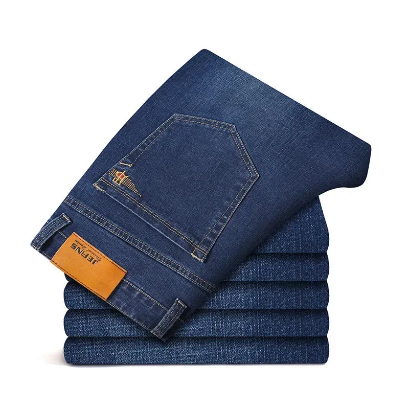 Men’s Plus Size Jeans – Straight Fit, Elastic Denim, Black & Blue