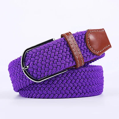 Unisex Braided Stretch Canvas Belt – Metal Pin Buckle for Jeans & Pants (107–130cm)