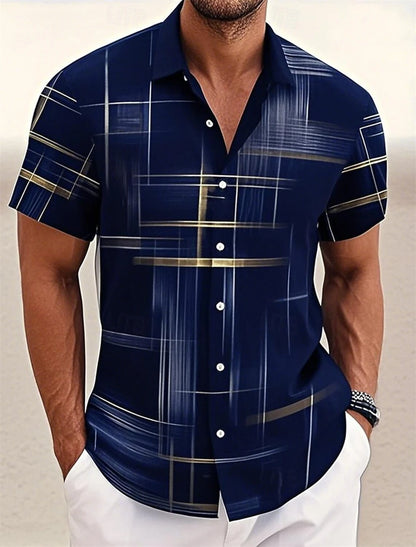 Men’s Geometric Print Short Sleeve Shirt – Casual Button-Down