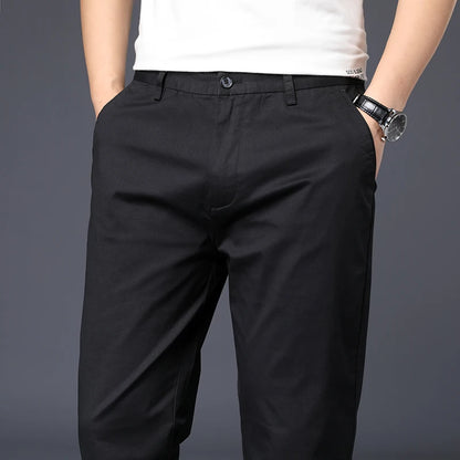Men’s Cotton Casual Pants – Stretch Straight-Leg Trousers with Plus Size Fit, High-Quality Everyday Wear
