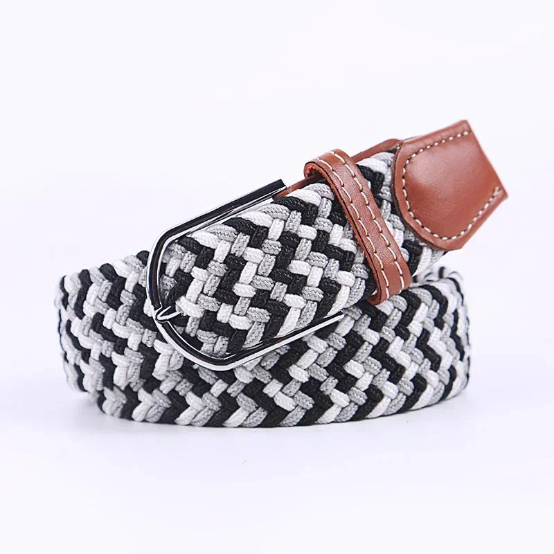 Unisex Braided Stretch Canvas Belt – Metal Pin Buckle for Jeans & Pants (107–130cm)