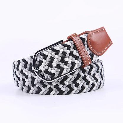 Unisex Braided Stretch Canvas Belt – Metal Pin Buckle for Jeans & Pants (107–130cm)