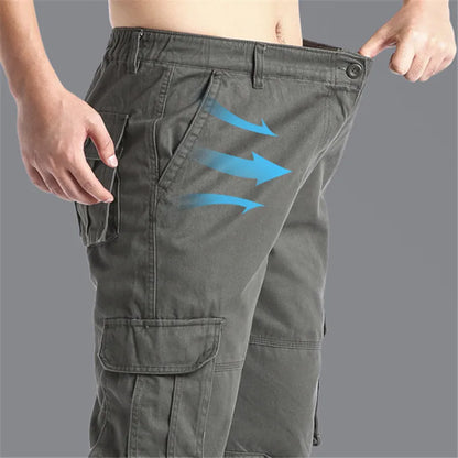 Men’s Tactical Cargo Pants – Cotton, Elastic Waist, Loose Fit, Multi-Pocket