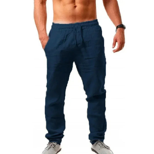 Men’s Cotton Linen Wide-Leg Pants – Breathable Drawstring Casual Wear