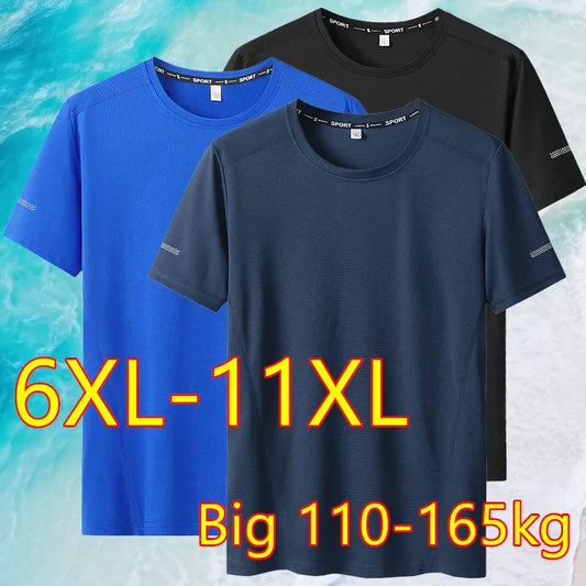 Men’s Oversized Quick-Dry T-Shirt – Short Sleeve Crew Neck, Up to 9XL