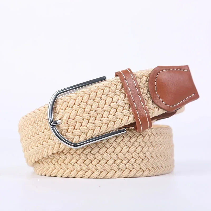 Unisex Braided Stretch Canvas Belt – Metal Pin Buckle for Jeans & Pants (107–130cm)