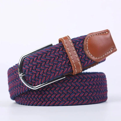 Unisex Braided Stretch Canvas Belt – Metal Pin Buckle for Jeans & Pants (107–130cm)