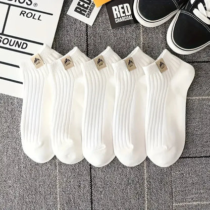 5/10 Pairs of High-Quality Men's Outdoor Sports Fitness Casual Socks in Black and White Color Comfortable