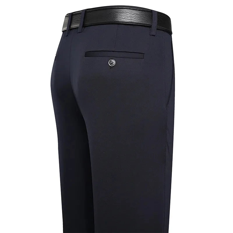 Men’s Business Casual Dress Pants – Straight Fit with Elastic Waist in Black & Navy Blue