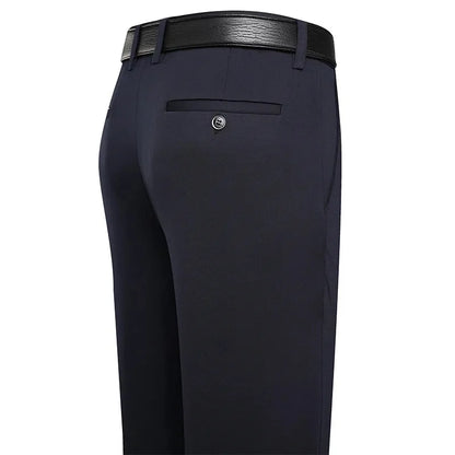 Men’s Business Casual Dress Pants – Straight Fit with Elastic Waist in Black & Navy Blue
