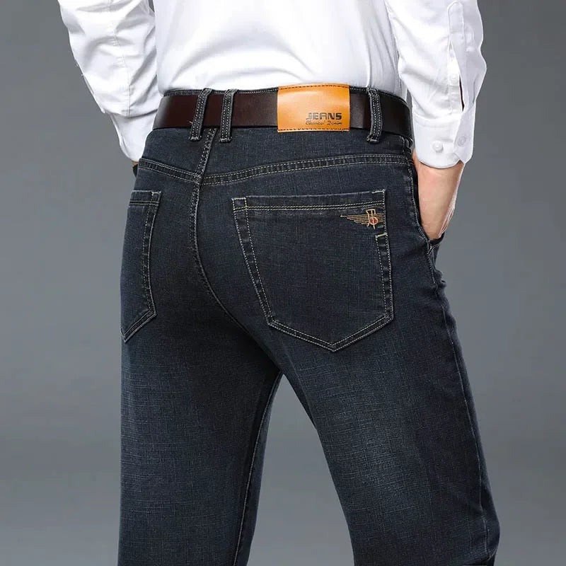 Men’s Plus Size Jeans – Straight Fit, Elastic Denim, Black & Blue