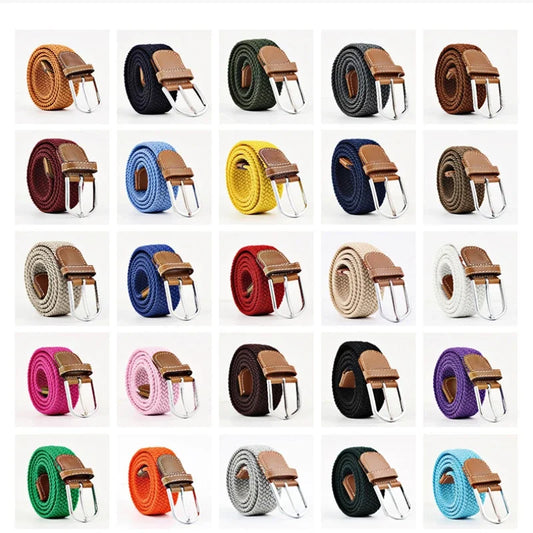 Unisex Braided Stretch Canvas Belt – Metal Pin Buckle for Jeans & Pants (107–130cm)