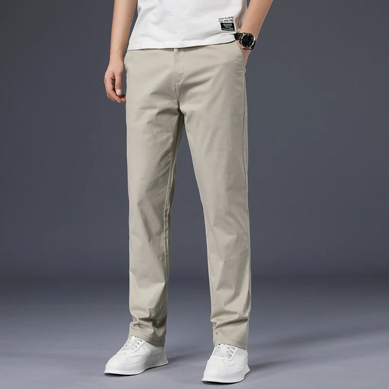 Men’s Cotton Casual Pants – Stretch Straight-Leg Trousers with Plus Size Fit, High-Quality Everyday Wear