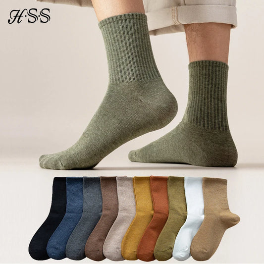 5/10-Pack Men’s Combed Cotton Dress Socks – Soft Breathable Business Crew Socks,Multiple Colors