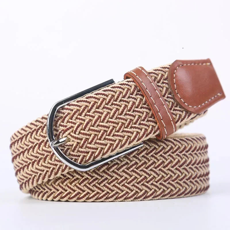 Unisex Braided Stretch Canvas Belt – Metal Pin Buckle for Jeans & Pants (107–130cm)