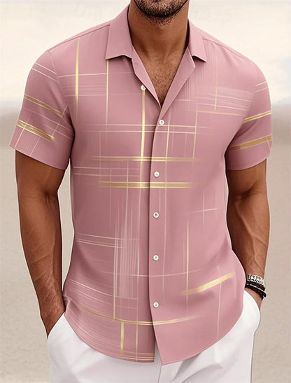 Men’s Geometric Print Short Sleeve Shirt – Casual Button-Down