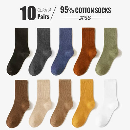 5/10-Pack Men’s Combed Cotton Dress Socks – Soft Breathable Business Crew Socks,Multiple Colors