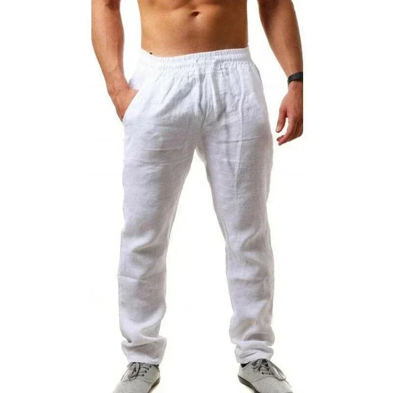 Men’s Cotton Linen Wide-Leg Pants – Breathable Drawstring Casual Wear