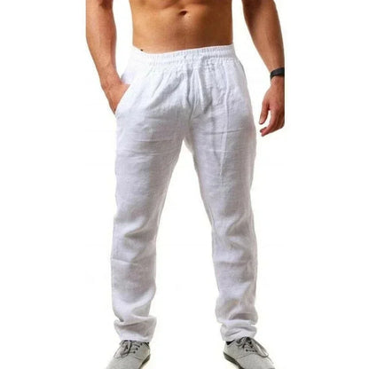 Men’s Cotton Linen Wide-Leg Pants – Breathable Drawstring Casual Wear