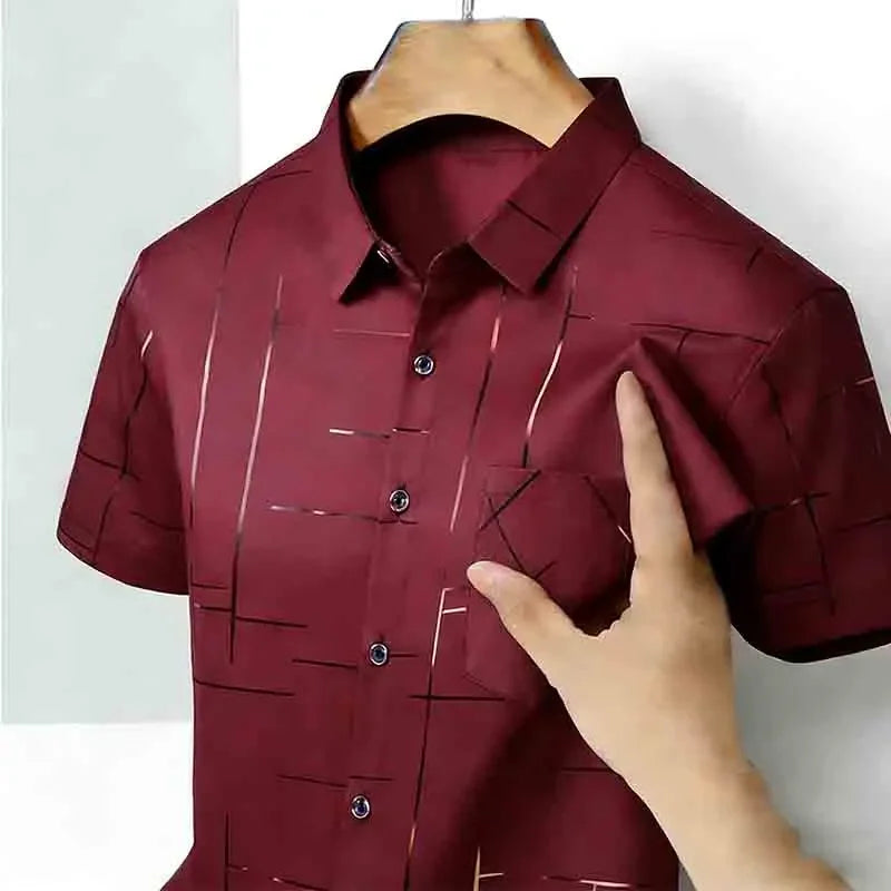 Men’s Geometric Print Short Sleeve Shirt – Casual Button-Down
