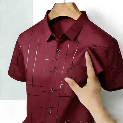 Men’s Geometric Print Short Sleeve Shirt – Casual Button-Down
